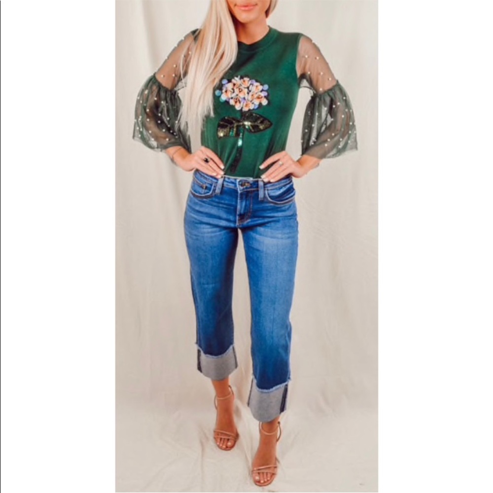 High Rise Cuffed Denim Jeans - Picture 8 of 8